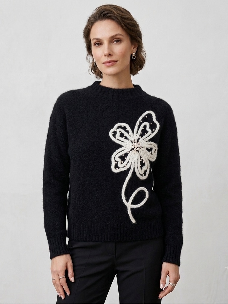 S.Christina 100% Cashmere Pearl Flower Sweater S/M